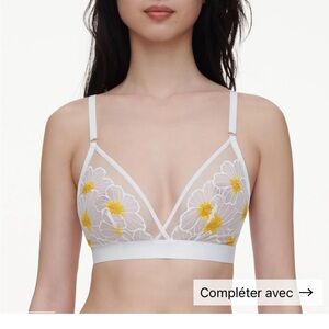 Chantelle White Mesh Bralette with Yellow Floral Accents